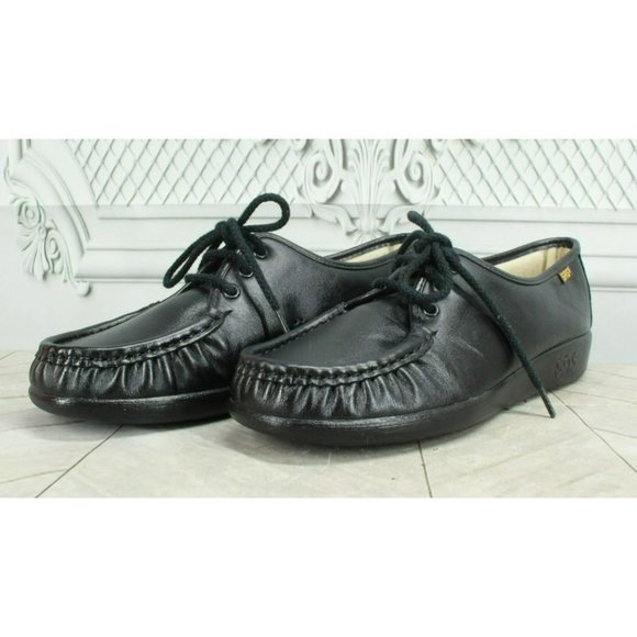 SAS Black Leather Slip On Moccasins Loafer Ankle Shoes Size 8 Narrow - Picture 2 of 7